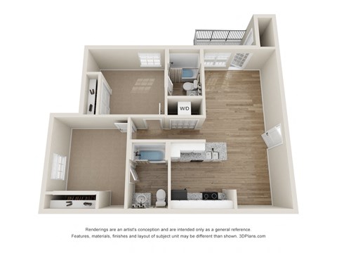 Floor plan for 2 beds, 2 baths, 831 sqft